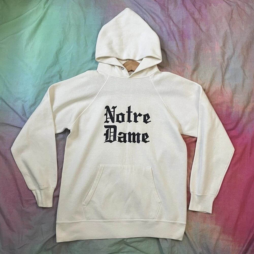 Vintage 70s 80s Champion Notre Dame Irish Hoodie Sweatshirt Distressed Size L